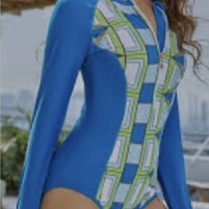 Stylish Blue and Green Women's One Piece Swimsuit